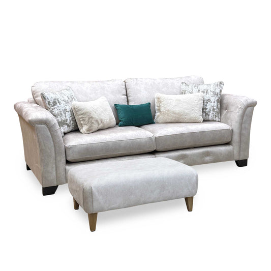 'Aura' Kenzo Cream Dw Ft Fabric 4 Seater Classic Back Split Frame Sofa with Footstool
