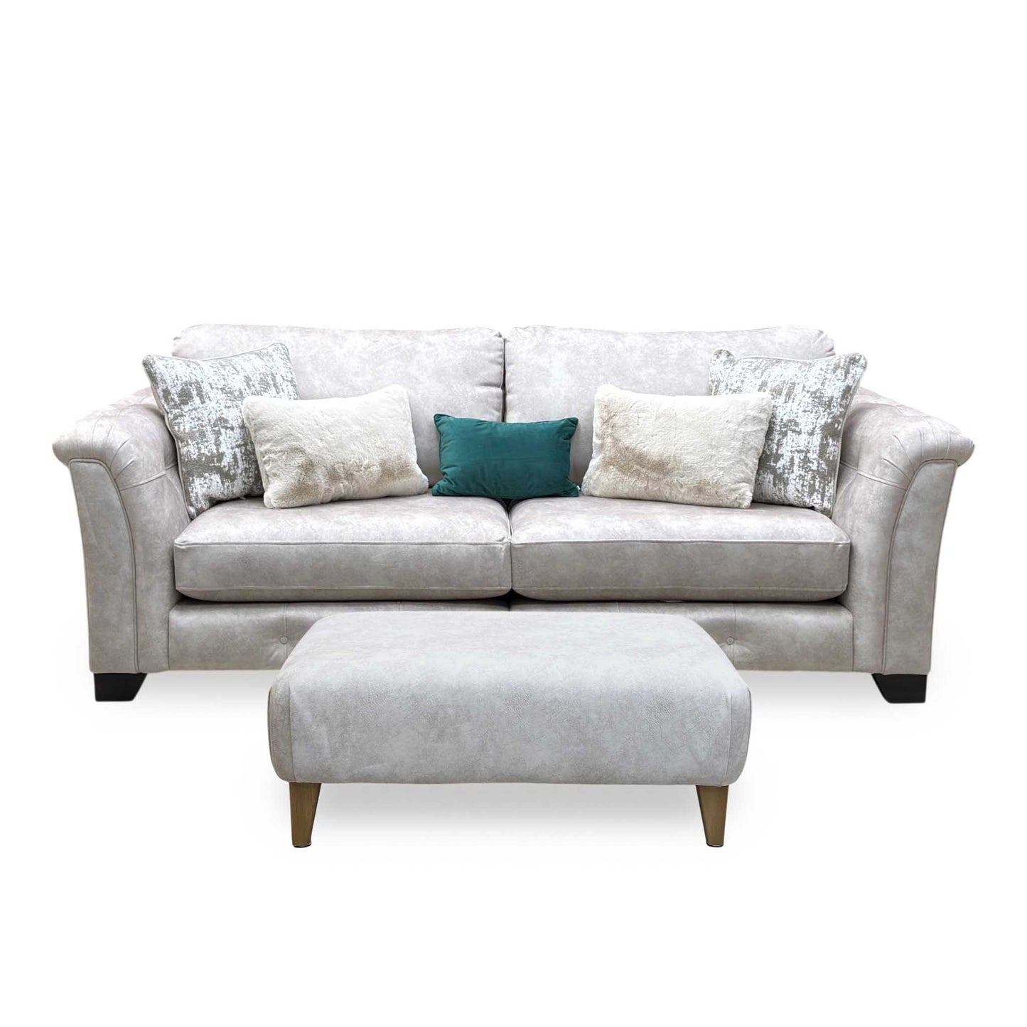 'Aura' Kenzo Cream Dw Ft Fabric 4 Seater Classic Back Split Frame Sofa with Footstool