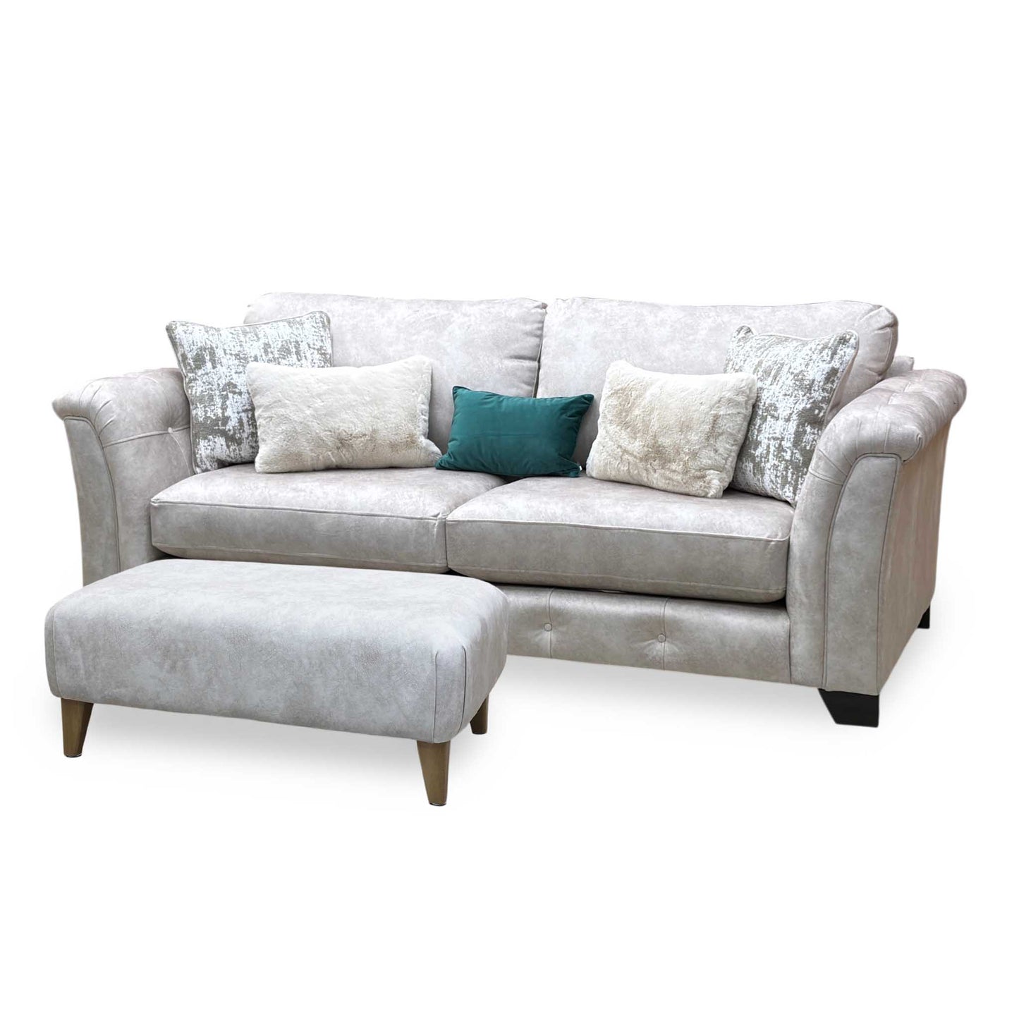 'Aura' Kenzo Cream Dw Ft Fabric 4 Seater Classic Back Split Frame Sofa with Footstool