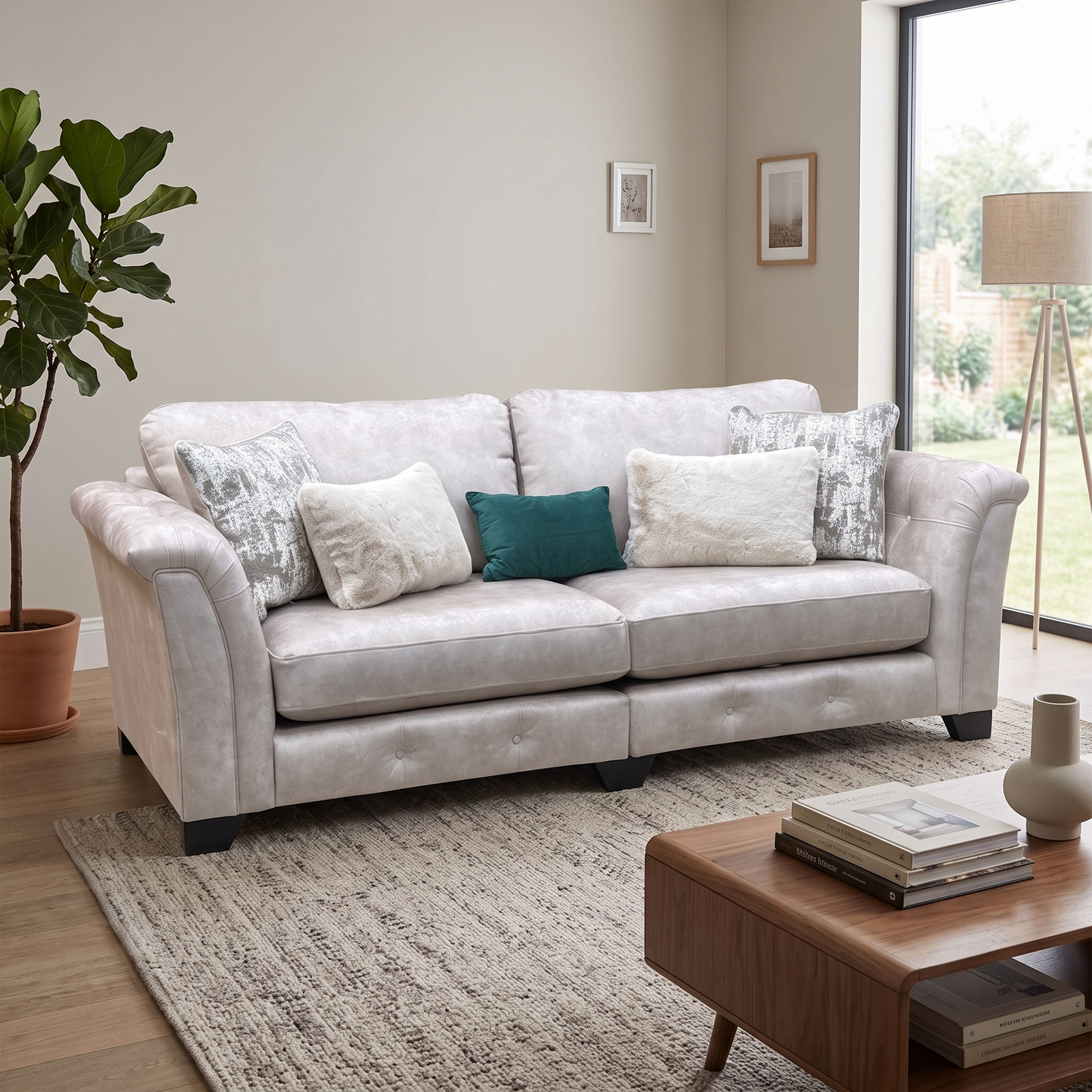 ‘Aura' Kenzo Cream Dw Ft Fabric 4 Seater Classic Back Split Frame Sofa