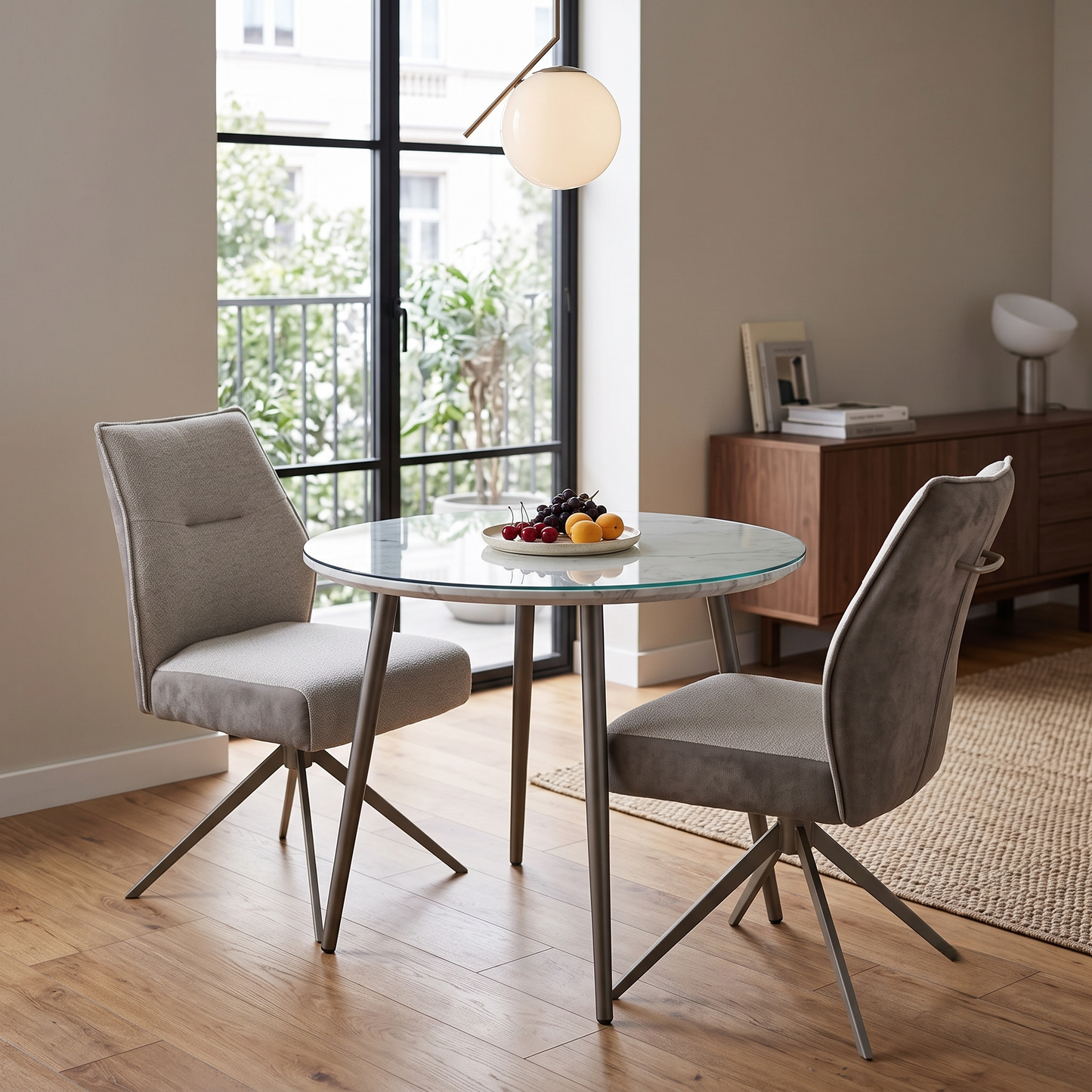 ‘Mirage’ Neutral Fabric Swivel Dining Chairs - Set of 2