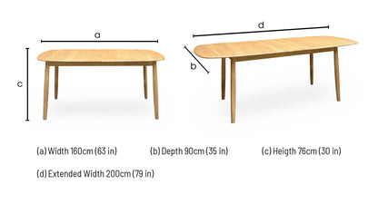 'Stockholm’ Light Oak Solid Oak 160cm Extending Dining Table