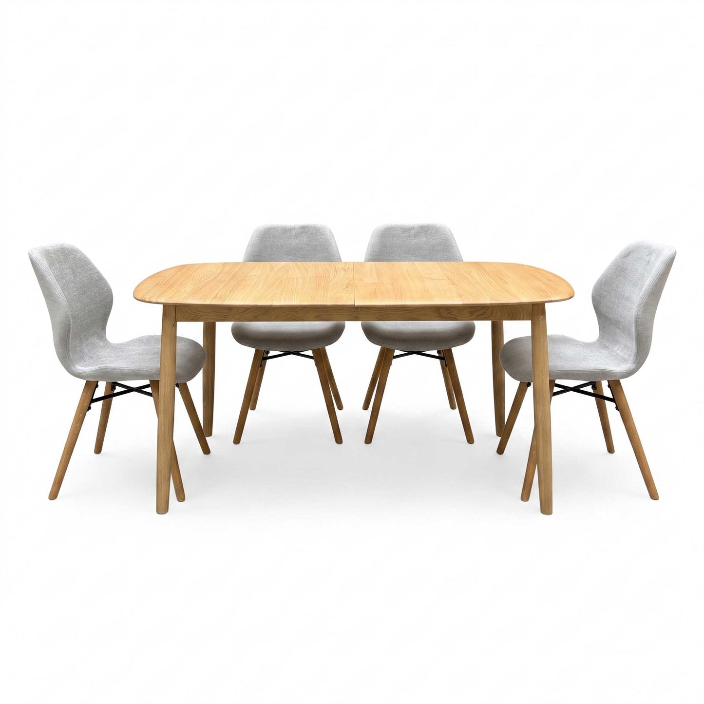 'Stockholm' Light Oak Solid Oak 160cm Extending Dining Table with Upholstered Dining Chairs - Set of 4