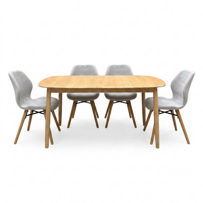 'Stockholm' Light Oak Solid Oak 160cm Extending Dining Table with Upholstered Dining Chairs - Set of 4