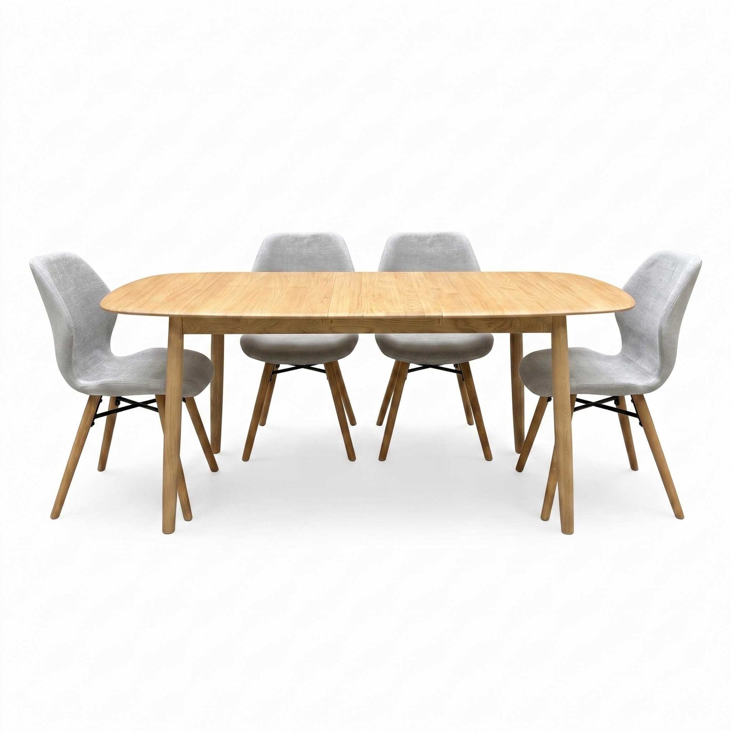 'Stockholm' Light Oak Solid Oak 160cm Extending Dining Table with Upholstered Dining Chairs - Set of 4