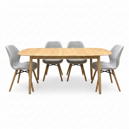 'Stockholm' Light Oak Solid Oak 160cm Extending Dining Table with Upholstered Dining Chairs - Set of 4