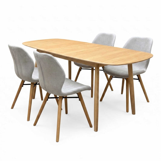 'Stockholm' Light Oak Solid Oak 160cm Extending Dining Table with Upholstered Dining Chairs - Set of 4
