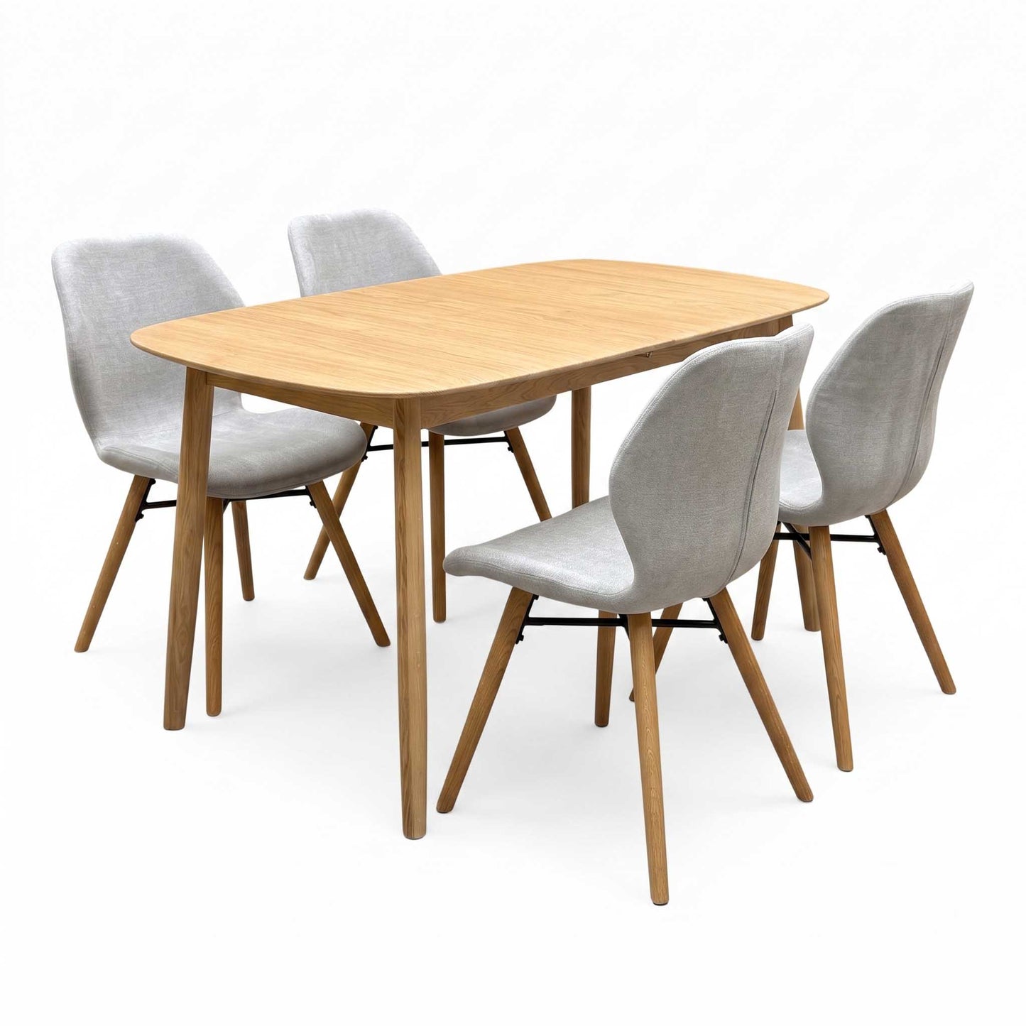 'Stockholm' Light Oak Solid Oak 160cm Extending Dining Table with Upholstered Dining Chairs - Set of 4