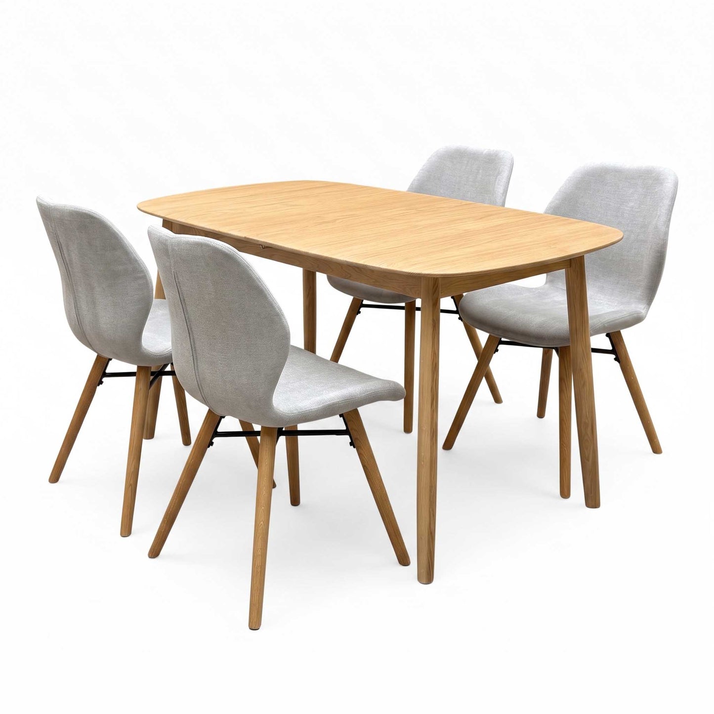 'Stockholm' Light Oak Solid Oak 160cm Extending Dining Table with Upholstered Dining Chairs - Set of 4