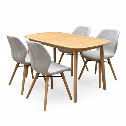 'Stockholm' Light Oak Solid Oak 160cm Extending Dining Table with Upholstered Dining Chairs - Set of 4