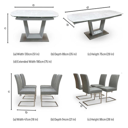 'Grigio' Ceramic Top Swivel Extending Dining Table with Grey Fabric Set of 4 Dining Chairs