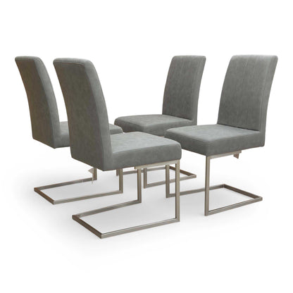 'Grigio' Ceramic Top Swivel Extending Dining Table with Grey Fabric Set of 4 Dining Chairs