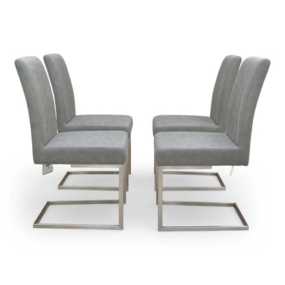 'Grigio' Ceramic Top Swivel Extending Dining Table with Grey Fabric Set of 4 Dining Chairs