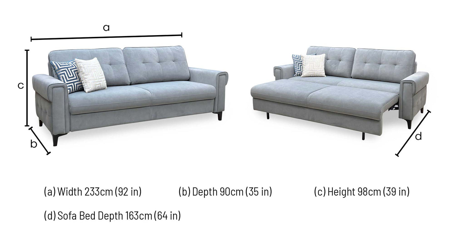 ‘Zoom’ Nappe Velvet Grey Nv-0107 Velvet 3 Seater Sofa Bed
