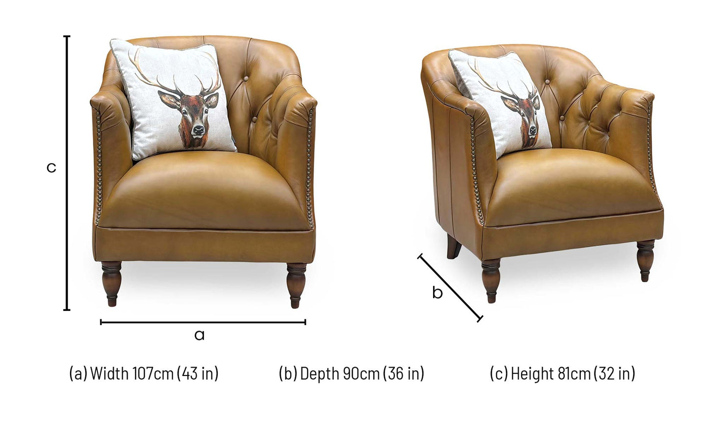 At The Helm ‘Wallace’ X3y1-1957ls Inca Brown Leather Chesterfield Tub Chair