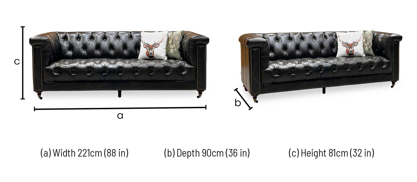 At The Helm ‘Wallace’ X3y1-1759ls Cannon Brown Leather 3 Seater Chesterfield Sofa