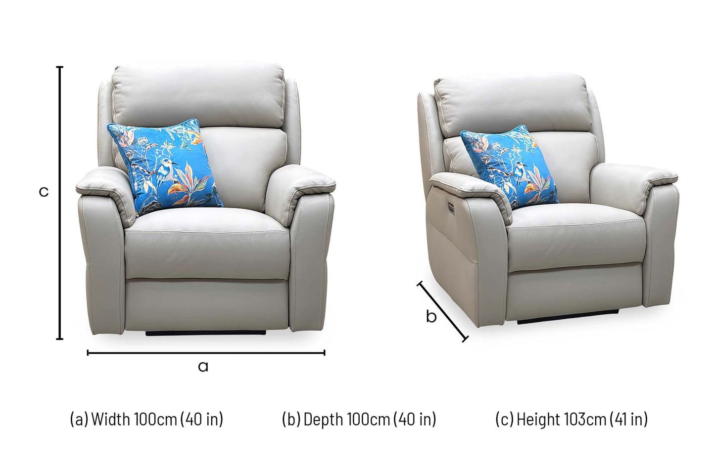 Nicoletti ‘Vito’ Torello Fango 352 Cream Leather Power Recliner Chair with Power Headrest and Power Lumbar