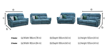 Nicoletti 'Vito' Baobab Blue Fabric 3 + 2 Seater Power Recliner Sofa Set with Power Headrests and Power Lumbar