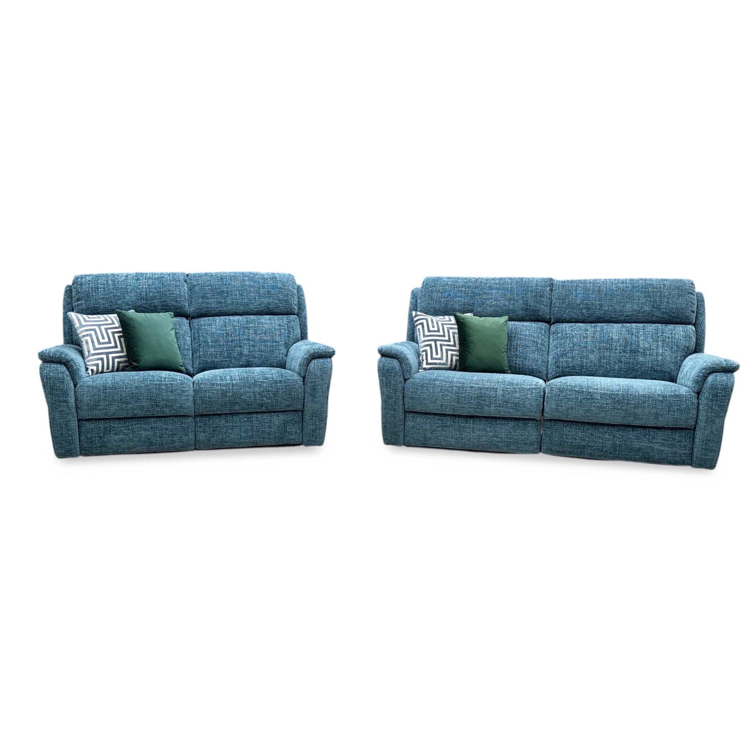 Nicoletti 'Vito' Baobab Blue Fabric 3 + 2 Seater Power Recliner Sofa Set with Power Headrests and Power Lumbar