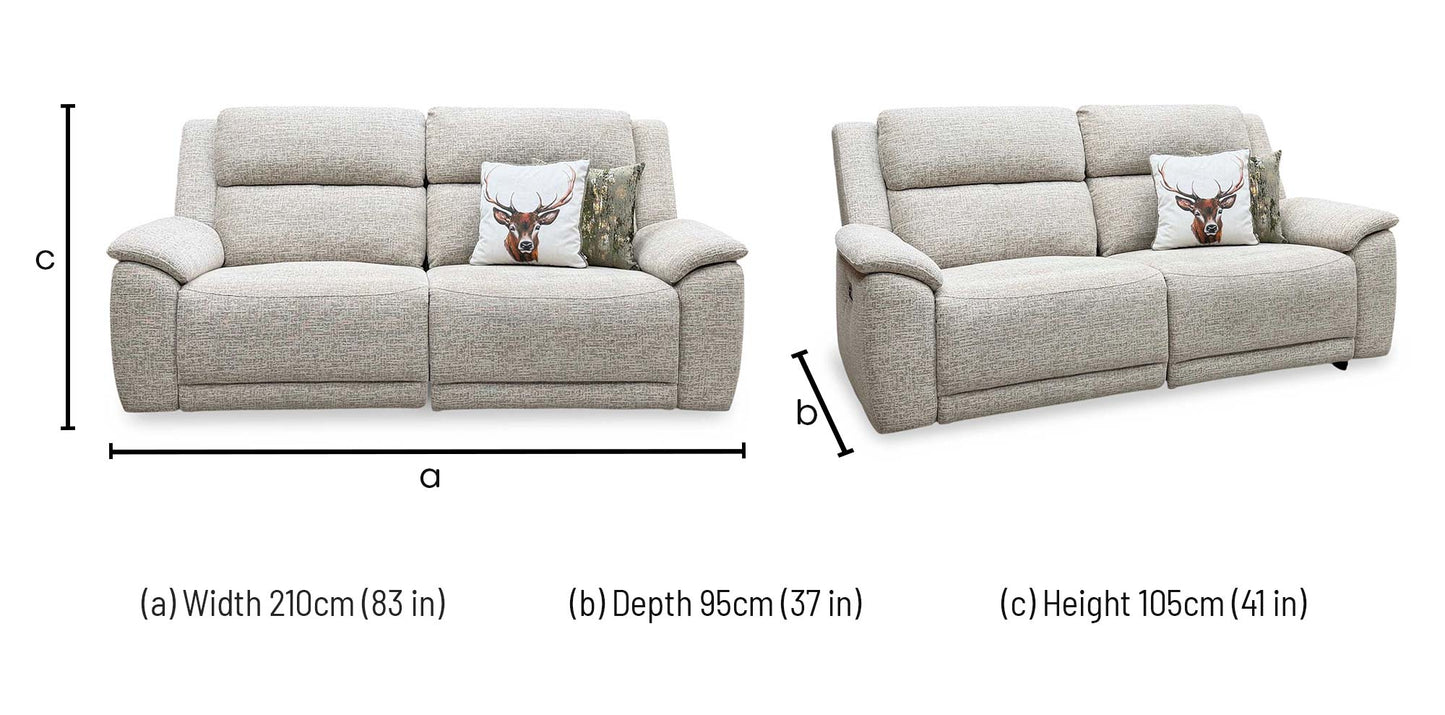 ‘Utah’ Oatmeal Fabric 3 Seater Power Recliner Sofa with Power Headrests and Power Lumbar