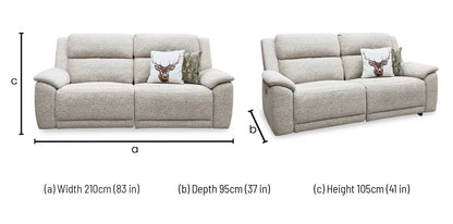 ‘Utah’ Oatmeal Fabric 3 Seater Power Recliner Sofa with Power Headrests and Power Lumbar