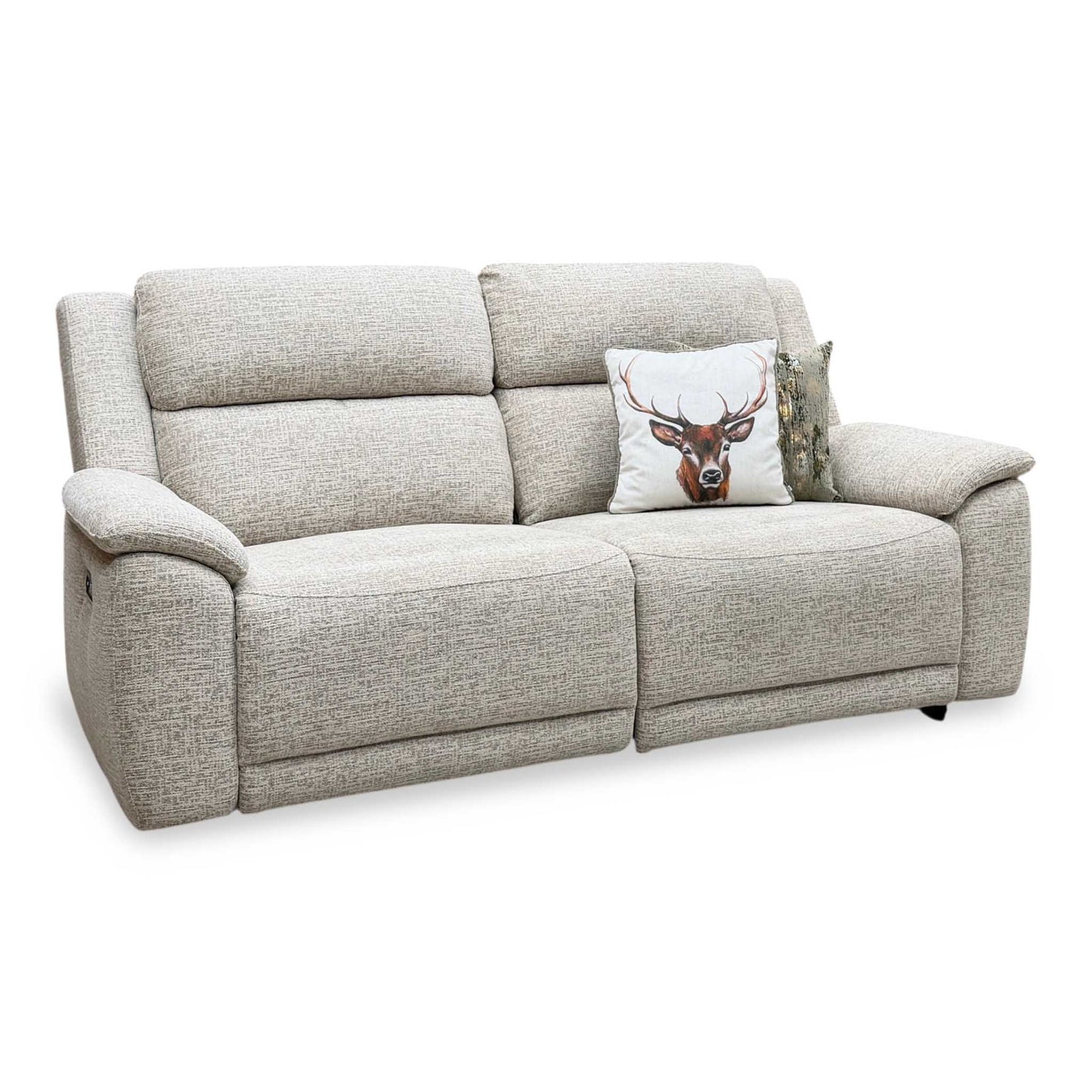 ‘Utah’ Oatmeal Fabric 3 Seater Power Recliner Sofa with Power Headrests and Power Lumbar