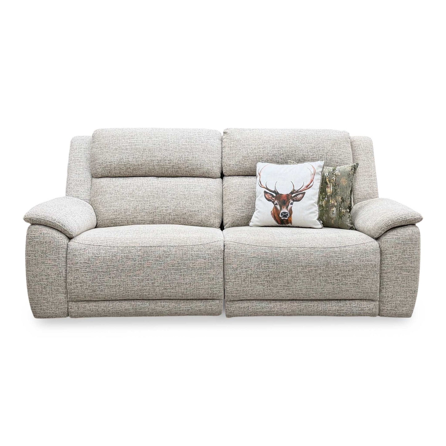 ‘Utah’ Oatmeal Fabric 3 Seater Power Recliner Sofa with Power Headrests and Power Lumbar