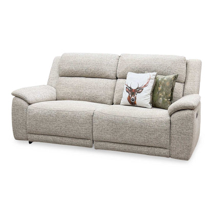 ‘Utah’ Oatmeal Fabric 3 Seater Power Recliner Sofa with Power Headrests and Power Lumbar