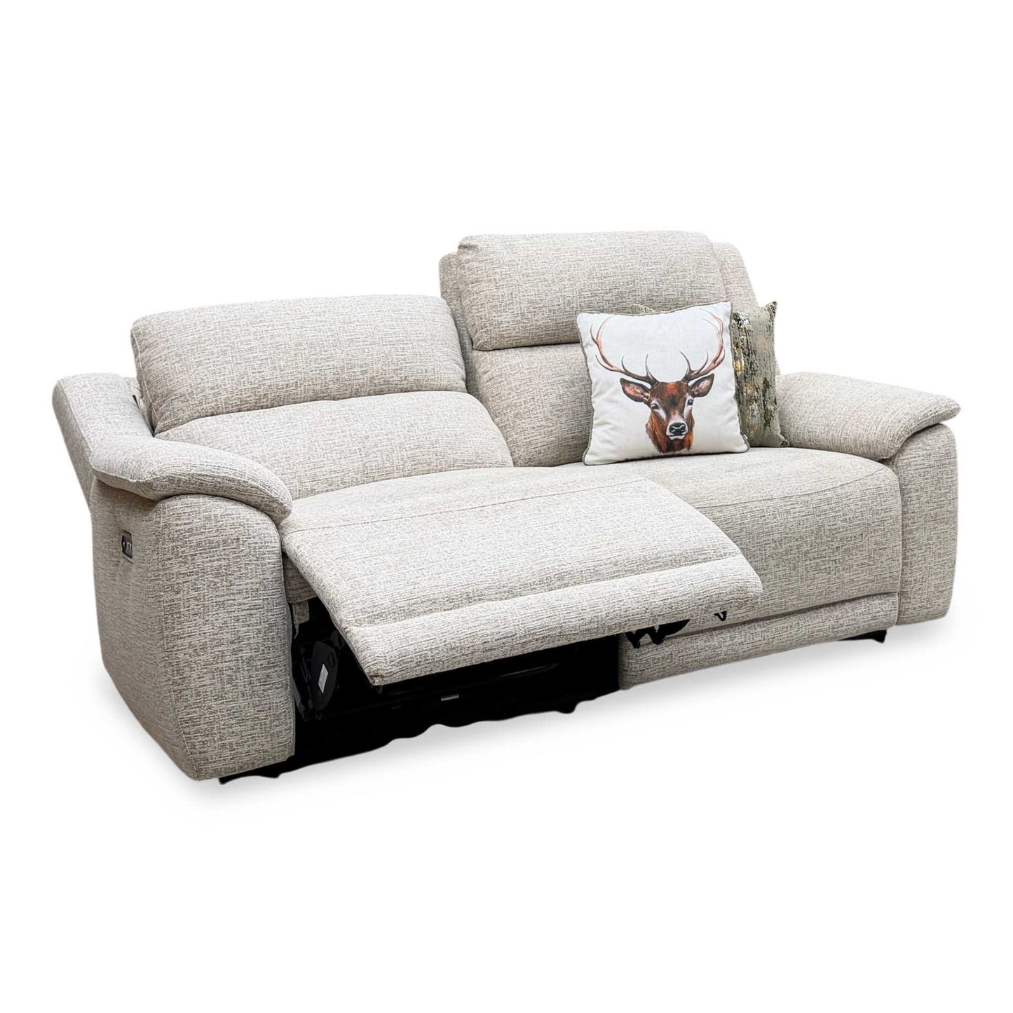 ‘Utah’ Oatmeal Fabric 3 Seater Power Recliner Sofa with Power Headrests and Power Lumbar