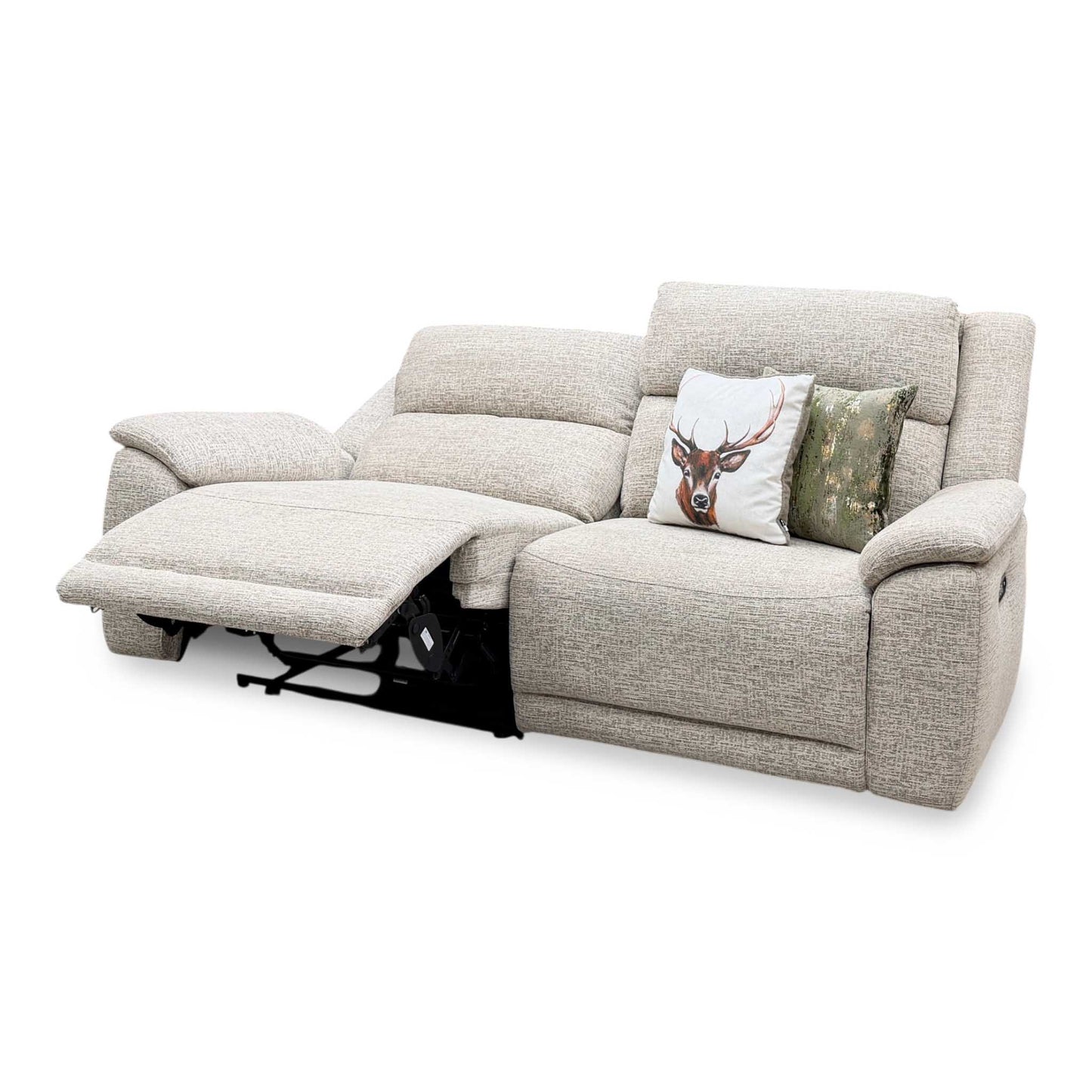 ‘Utah’ Oatmeal Fabric 3 Seater Power Recliner Sofa with Power Headrests and Power Lumbar