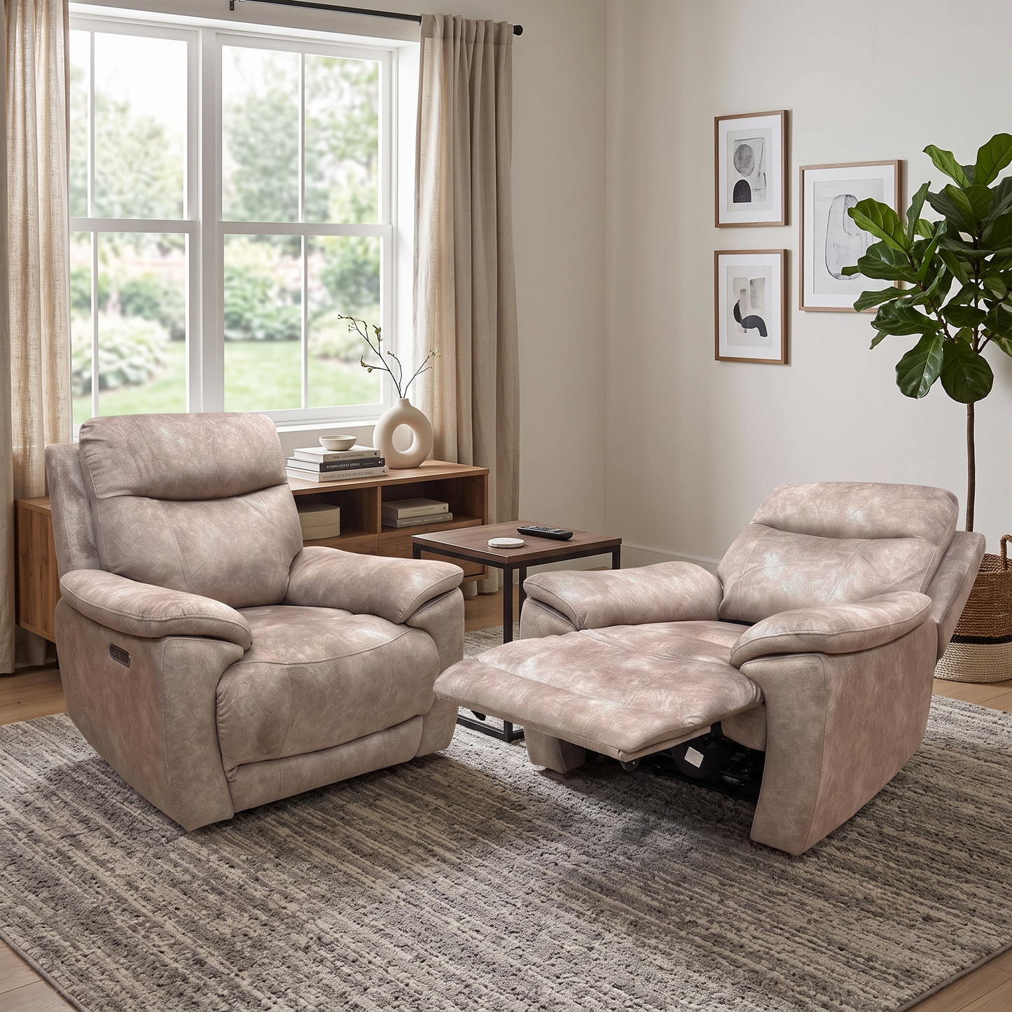 'Sloane' Marble Charcoal Grey Velvet Power Recliner Chair Set