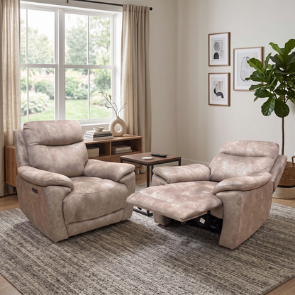 'Sloane' Marble Charcoal Grey Velvet Power Recliner Chair Set