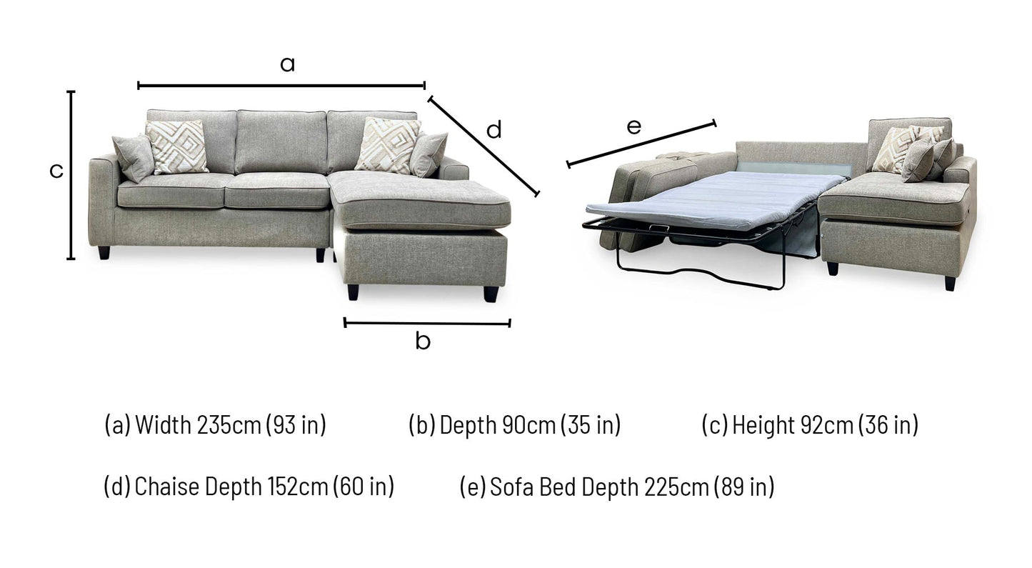 ‘Ripon’ Mink Fabric Right Hand Facing Corner Chaise with Sofa Bed