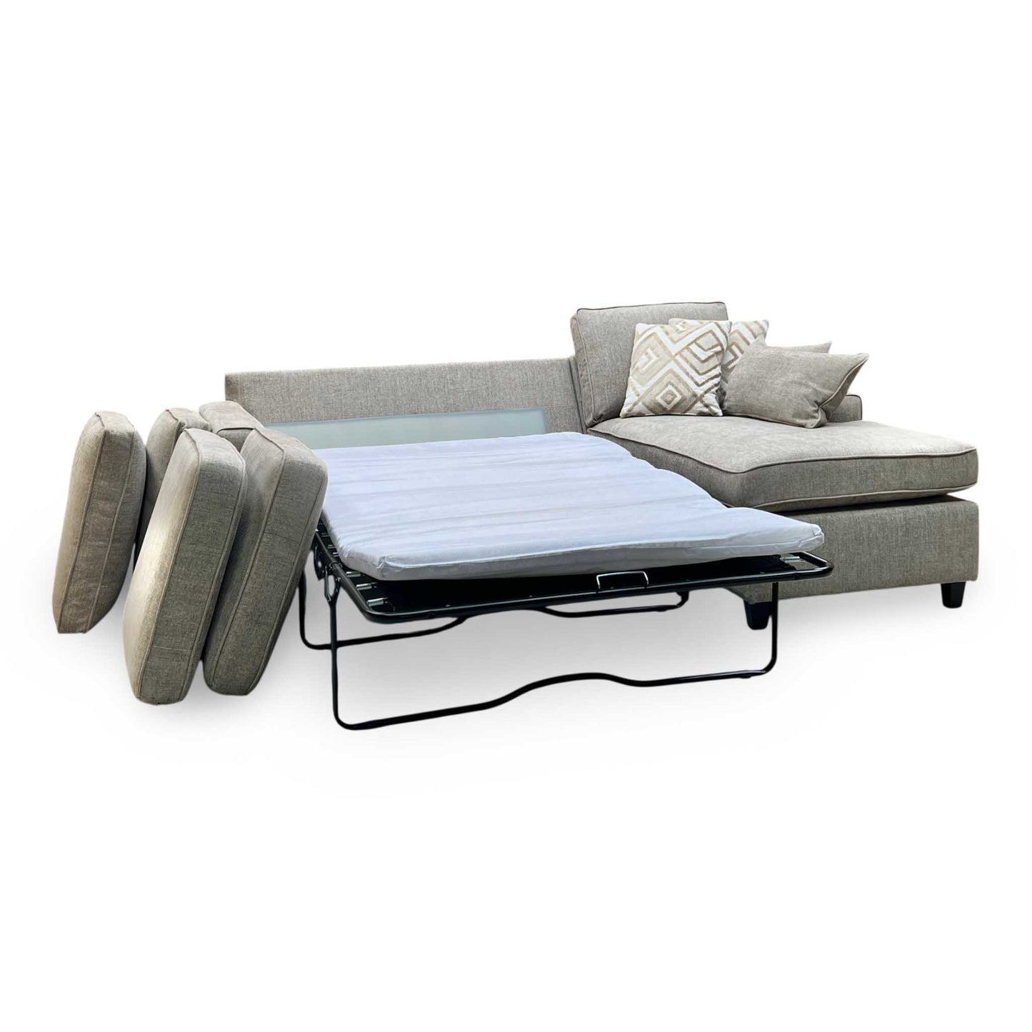 ‘Ripon’ Mink Fabric Right Hand Facing Corner Chaise with Sofa Bed