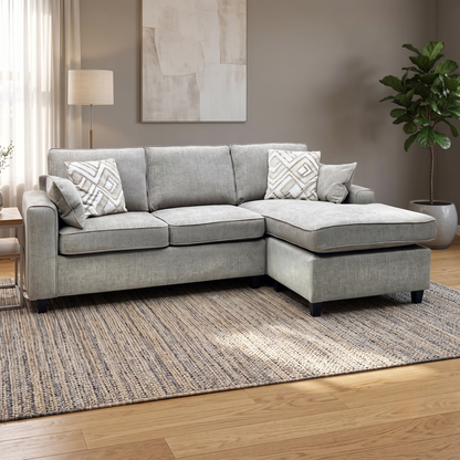 ‘Ripon’ Mink Fabric Right Hand Facing Corner Chaise with Sofa Bed