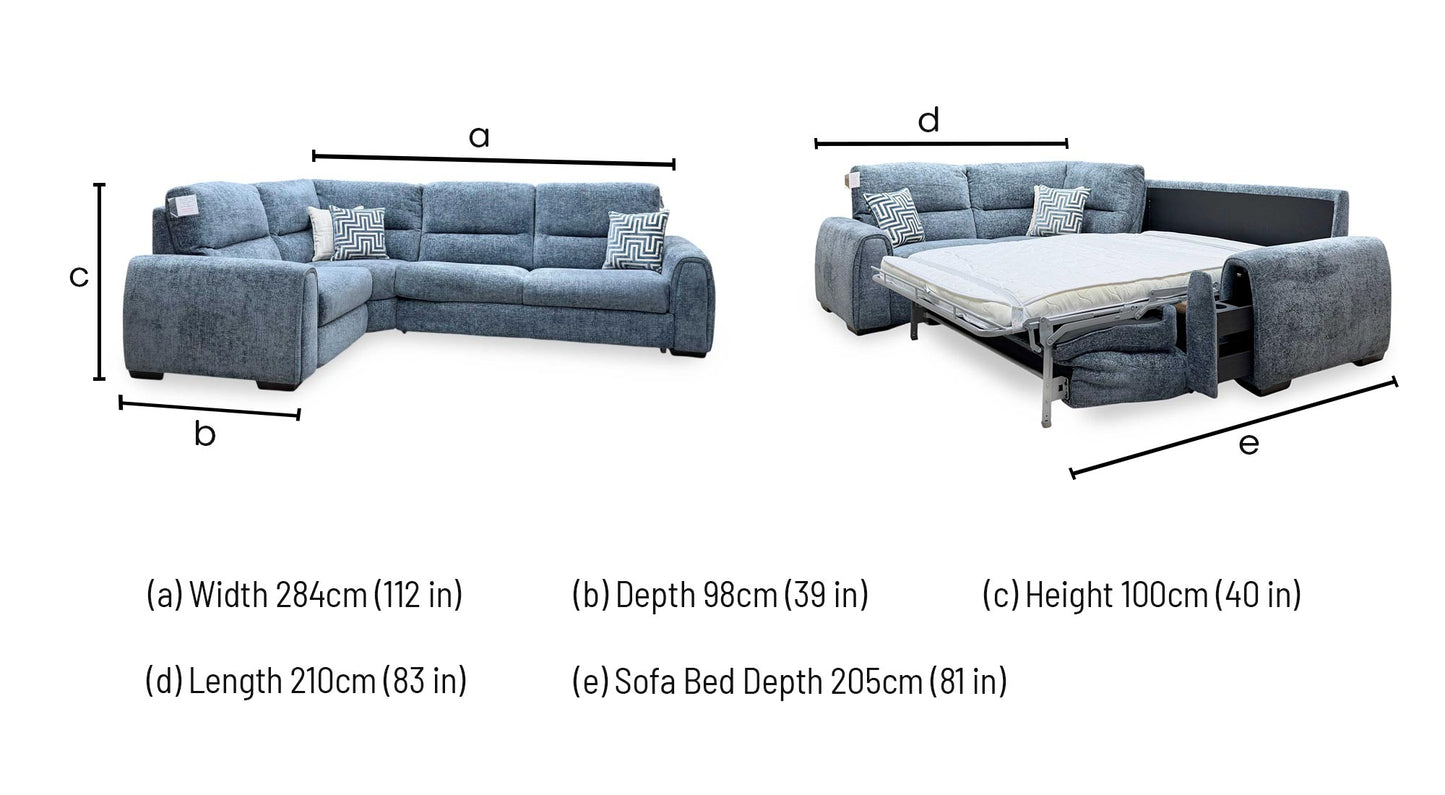 ‘Flex’ Fab-Coe-R303 Silverfish Blue Fabric Left Hand Facing Corner Sofa Bed with Storage Arm