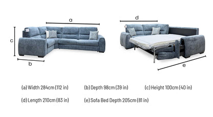 ‘Flex’ Fab-Coe-R303 Silverfish Blue Fabric Left Hand Facing Corner Sofa Bed with Storage Arm
