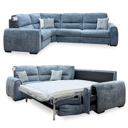 ‘Flex’ Fab-Coe-R303 Silverfish Blue Fabric Left Hand Facing Corner Sofa Bed with Storage Arm