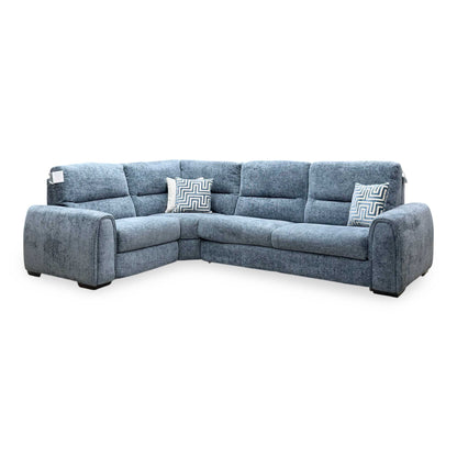 ‘Flex’ Fab-Coe-R303 Silverfish Blue Fabric Left Hand Facing Corner Sofa Bed with Storage Arm