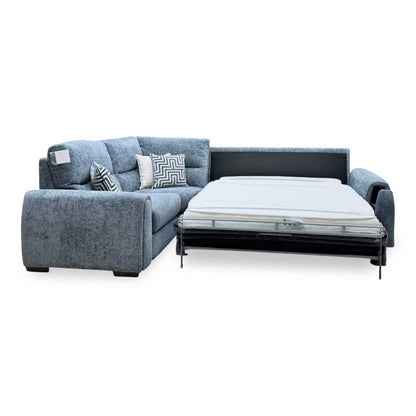 ‘Flex’ Fab-Coe-R303 Silverfish Blue Fabric Left Hand Facing Corner Sofa Bed with Storage Arm
