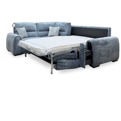 ‘Flex’ Fab-Coe-R303 Silverfish Blue Fabric Left Hand Facing Corner Sofa Bed with Storage Arm
