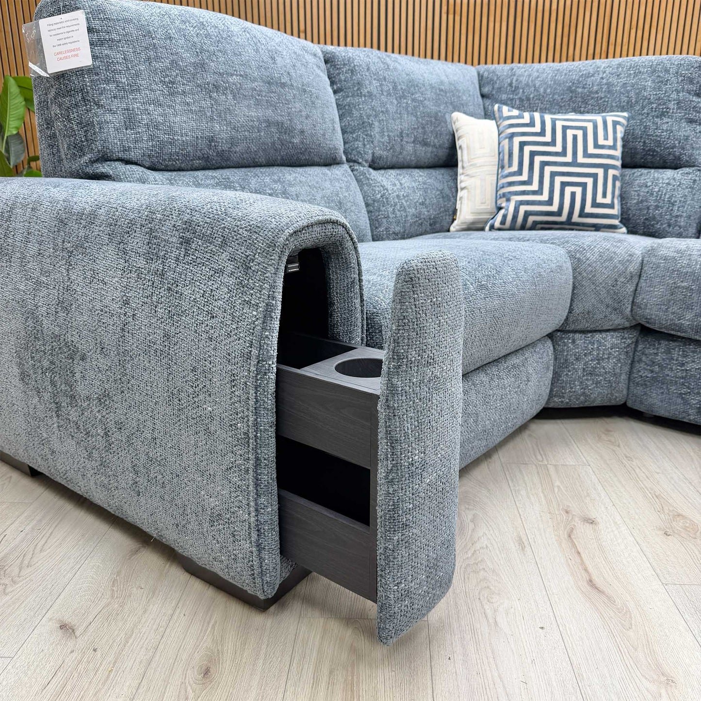 ‘Flex’ Fab-Coe-R303 Silverfish Blue Fabric Left Hand Facing Corner Sofa Bed with Storage Arm
