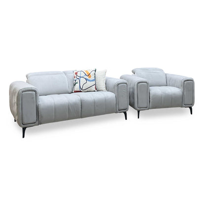 ‘Elphaba’ Opulence Silver 51007 Velvet 2 Seater Sofa + Armchair Storage Arms