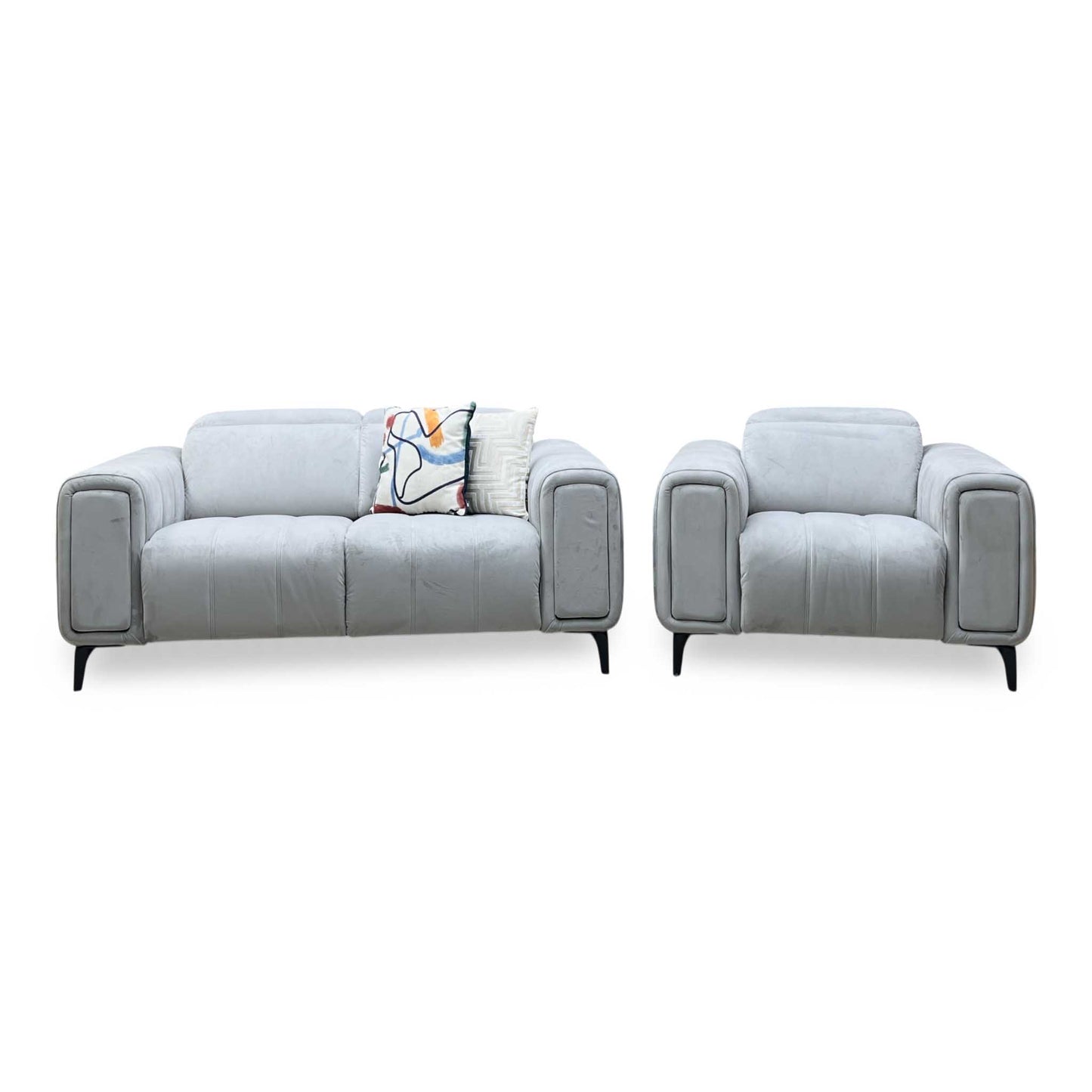 ‘Elphaba’ Opulence Silver 51007 Velvet 2 Seater Sofa + Armchair Storage Arms