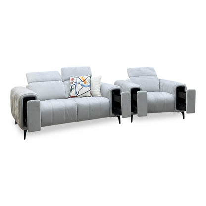‘Elphaba’ Opulence Silver 51007 Velvet 2 Seater Sofa + Armchair Storage Arms