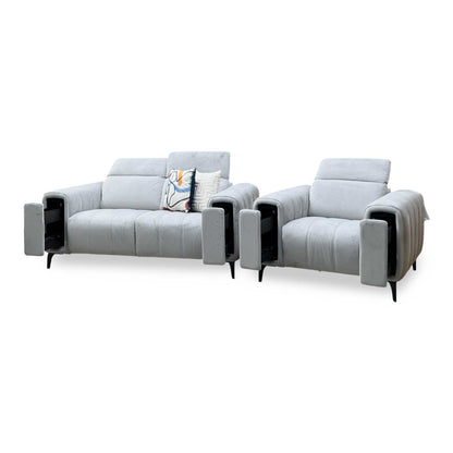 ‘Elphaba’ Opulence Silver 51007 Velvet 2 Seater Sofa + Armchair Storage Arms