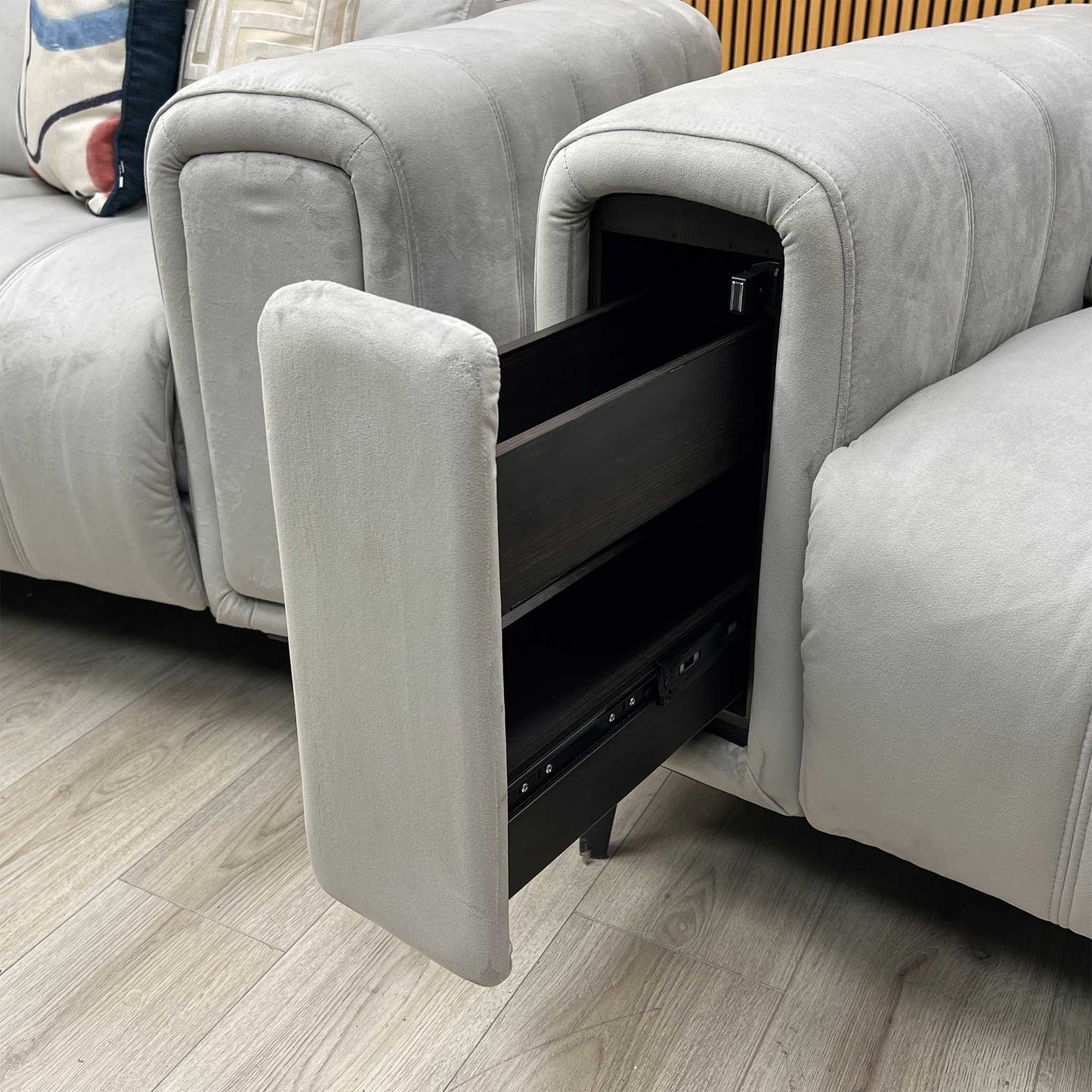 ‘Elphaba’ Opulence Silver 51007 Velvet 2 Seater Sofa + Armchair Storage Arms