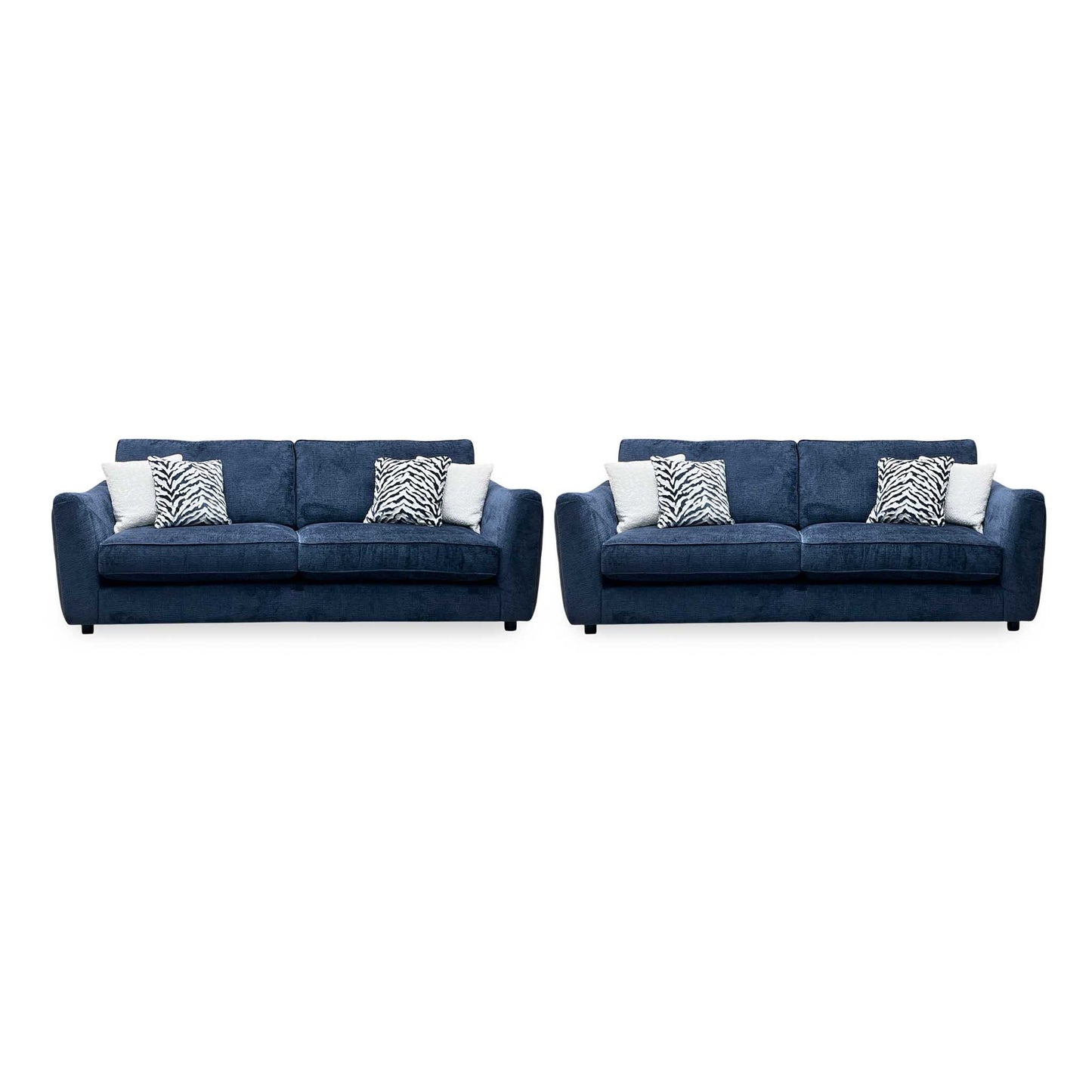 ‘Boujee’ Lustro Indigo Blue Fabric 4 + 4 Seater Classic Back Sofa Set