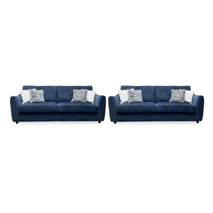 ‘Boujee’ Lustro Indigo Blue Fabric 4 + 4 Seater Classic Back Sofa Set