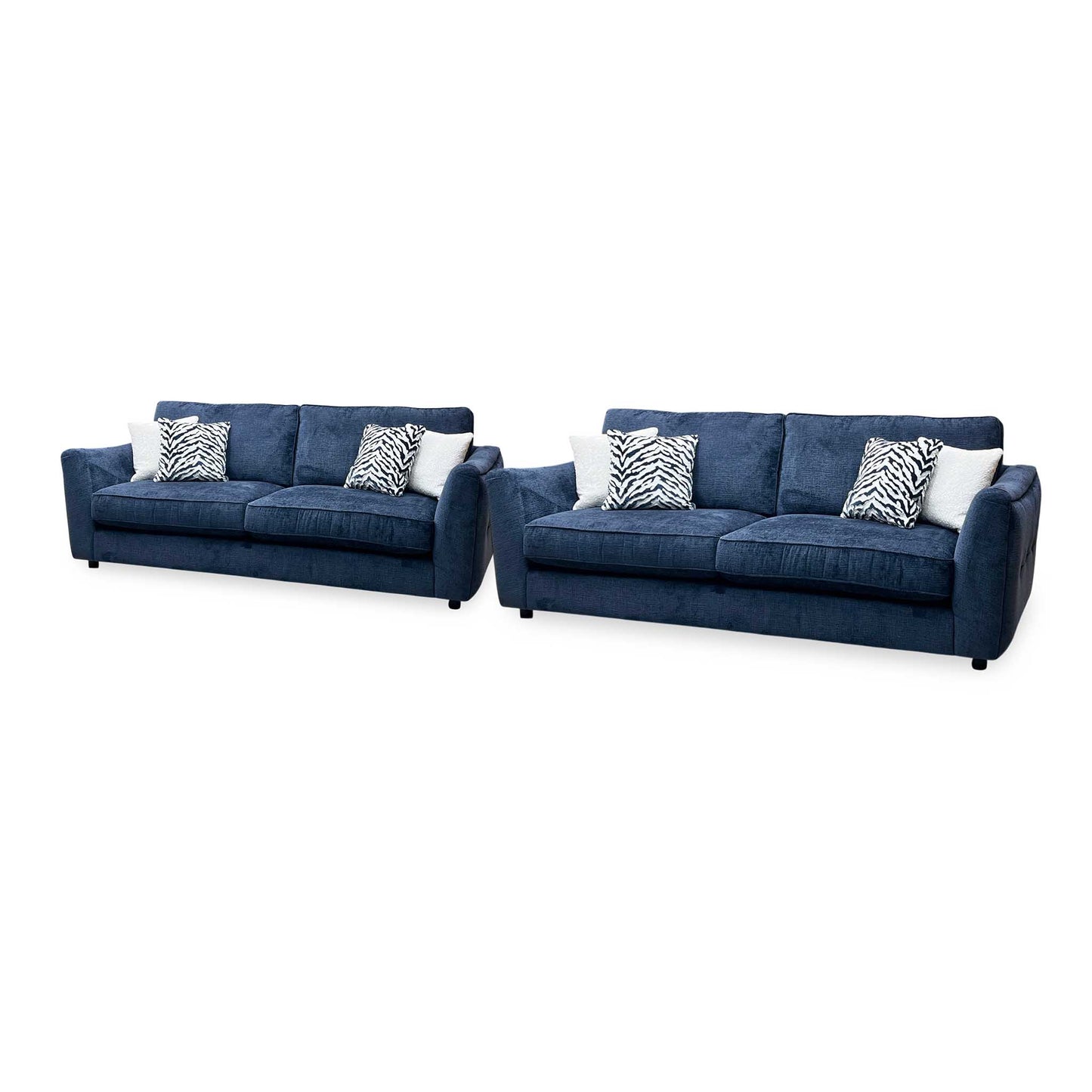 ‘Boujee’ Lustro Indigo Blue Fabric 4 + 4 Seater Classic Back Sofa Set